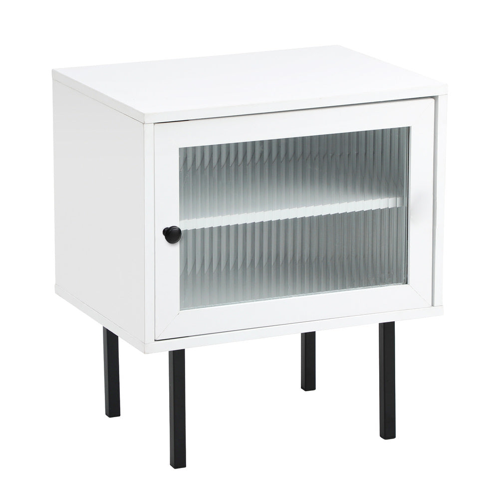 Oikiture 2X Bedside Tables Storage Cabinet Glass Door White-BedSide Tabless-PEROZ Accessories