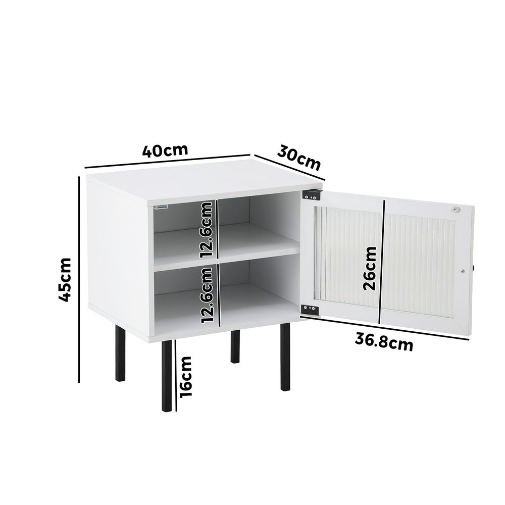 Oikiture 2X Bedside Tables Storage Cabinet Glass Door White-BedSide Tabless-PEROZ Accessories