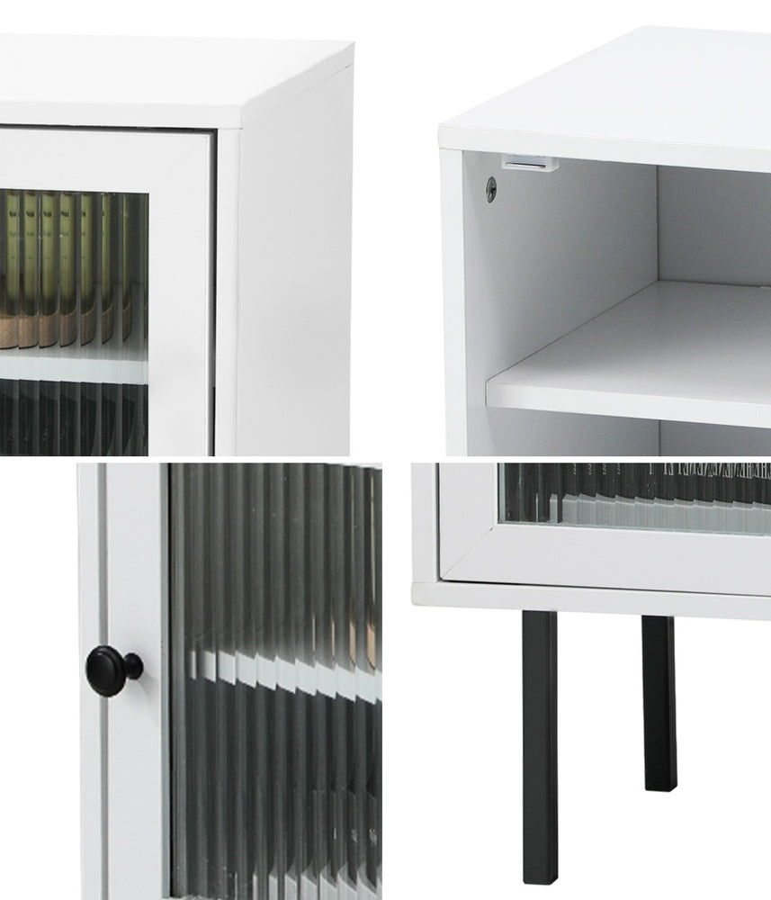 Oikiture 2X Bedside Tables Storage Cabinet Glass Door White-BedSide Tabless-PEROZ Accessories
