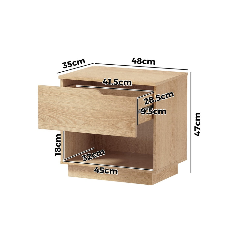 Oikiture Bedside Table 1 Drawer Storage Nightstand Cabinet Natural-Bedside Table-PEROZ Accessories