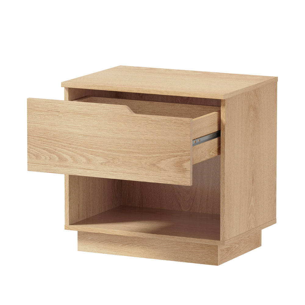 Oikiture Bedside Table 1 Drawer Storage Nightstand Cabinet Natural-Bedside Table-PEROZ Accessories