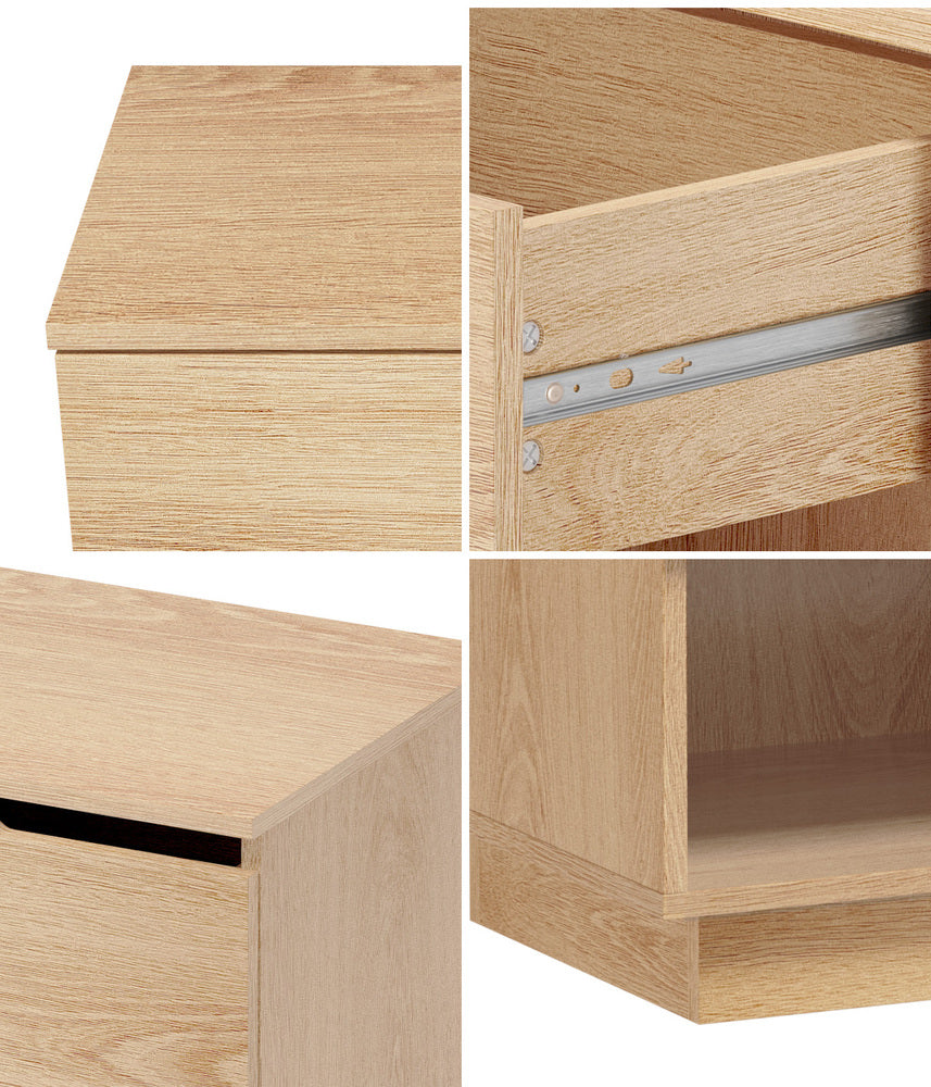 Oikiture Bedside Table 1 Drawer Storage Nightstand Cabinet Natural-Bedside Table-PEROZ Accessories