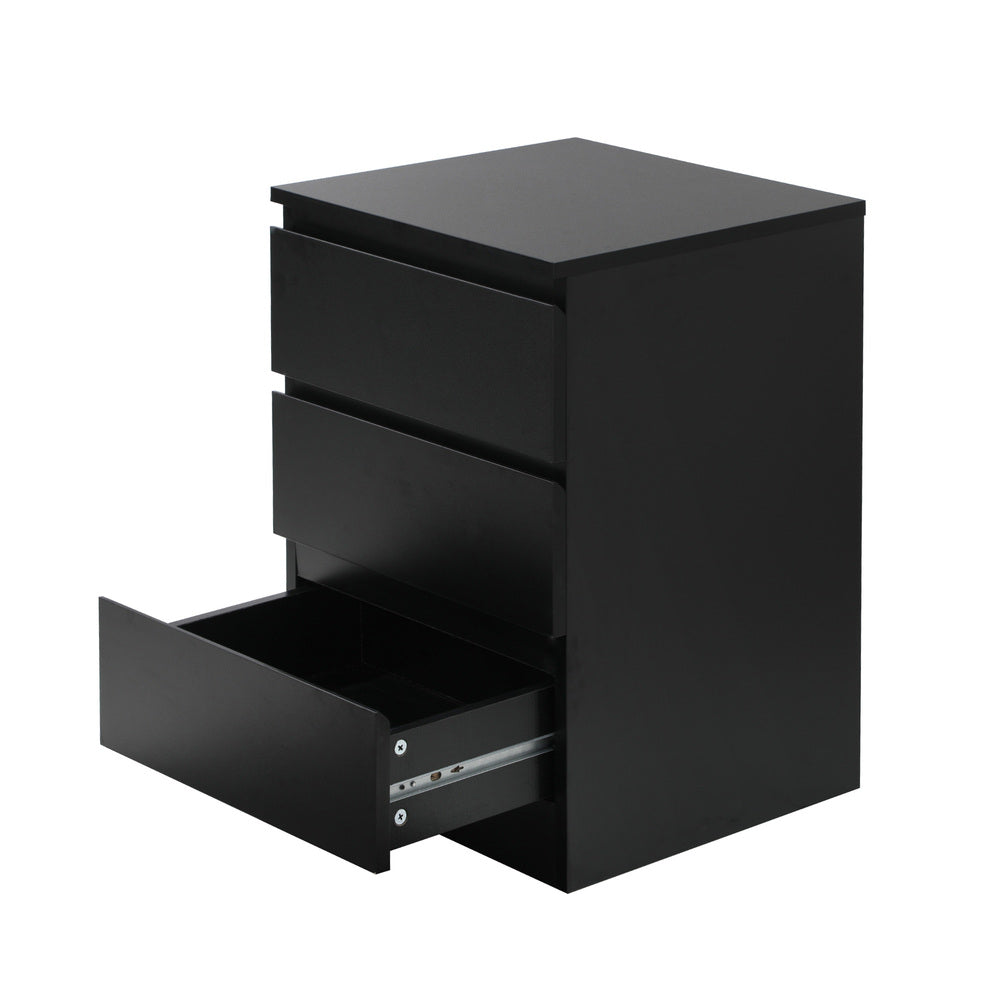 Oikiture Bedside Table 3 Drawers Storage Cabinet Black-Bedside Table-PEROZ Accessories
