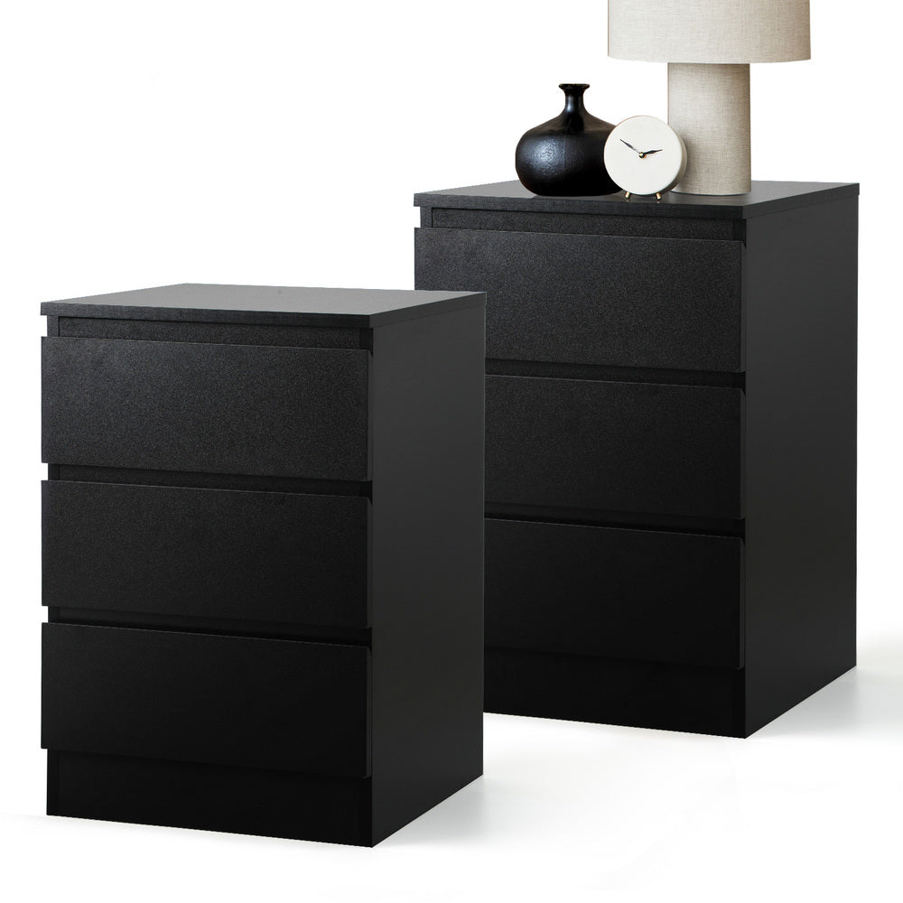 Oikiture Bedside Tables Set of 2 Side Table Nightstand Black-Bedside Table-PEROZ Accessories