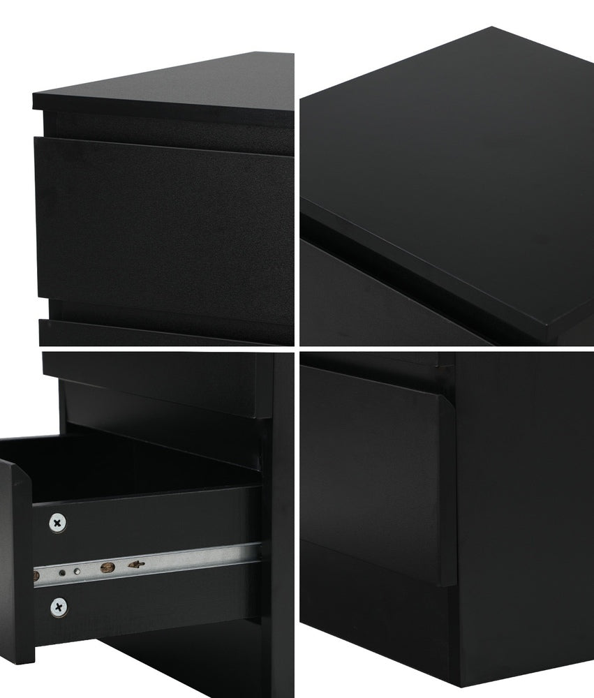 Oikiture Bedside Tables Set of 2 Side Table Nightstand Black-Bedside Table-PEROZ Accessories