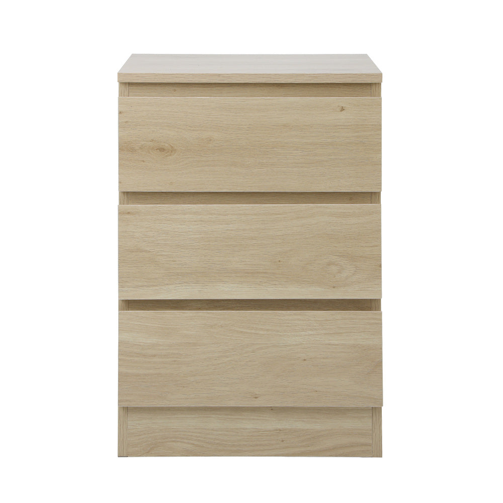 Oikiture Bedside Table 3 Drawers Storage Cabinet Natural-Bedside Table-PEROZ Accessories