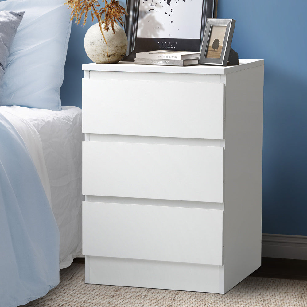 Oikiture Bedside Table 3 Drawers Storage Cabinet White-Bedside Table-PEROZ Accessories