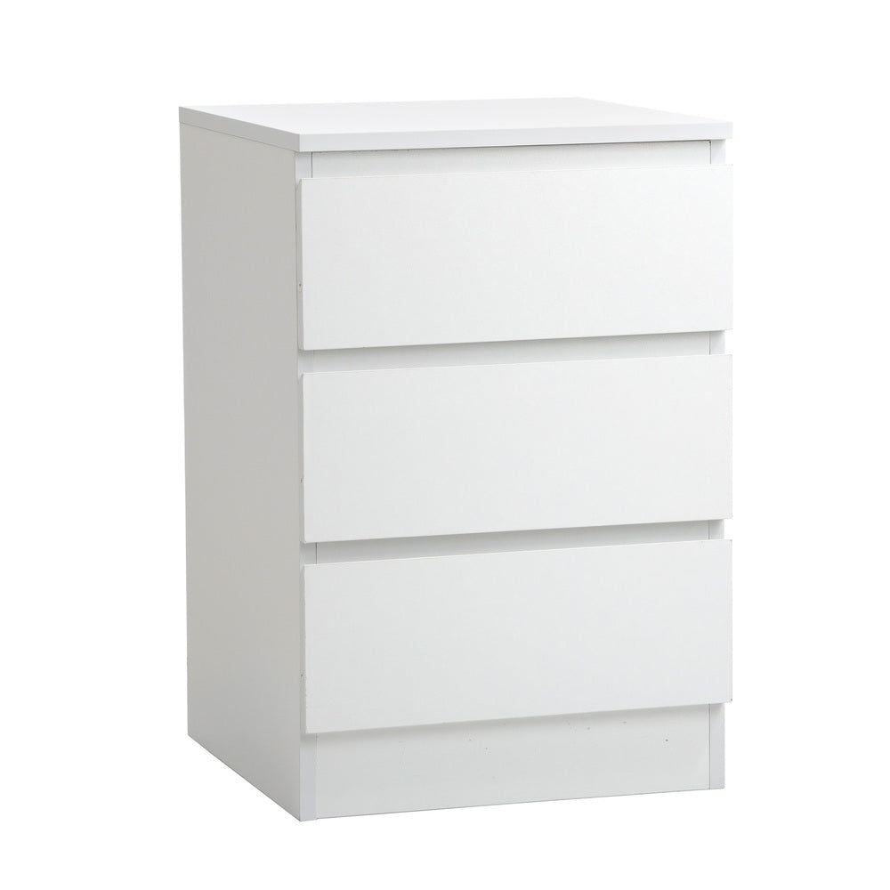 Oikiture Bedside Table 3 Drawers Storage Cabinet White-Bedside Table-PEROZ Accessories