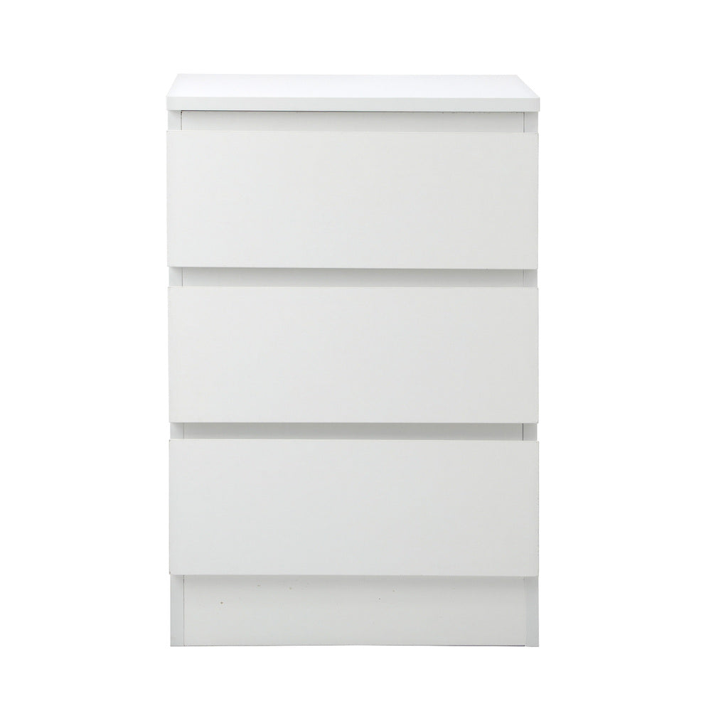 Oikiture Bedside Table 3 Drawers Storage Cabinet White-Bedside Table-PEROZ Accessories