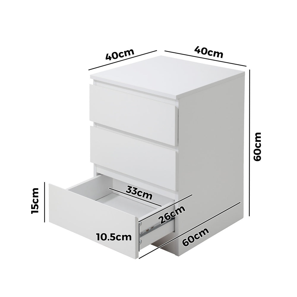 Oikiture Bedside Table 3 Drawers Storage Cabinet White-Bedside Table-PEROZ Accessories