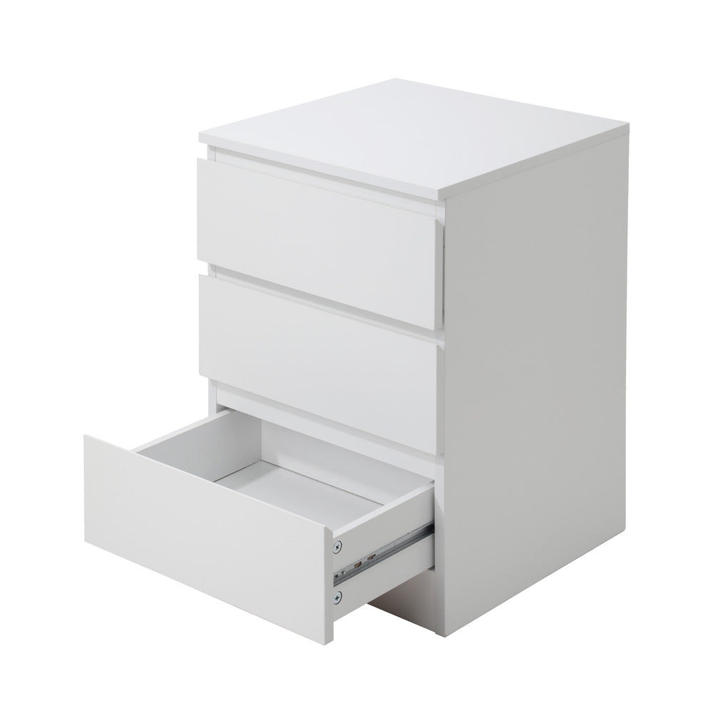 Oikiture Bedside Table 3 Drawers Storage Cabinet White-Bedside Table-PEROZ Accessories