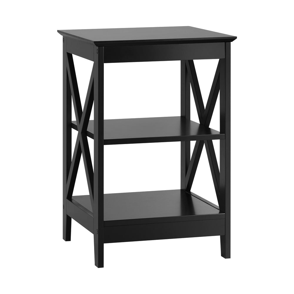 Oikiture Side Table 3-tier Shelf X-Structured Sides Black-Side Tables-PEROZ Accessories