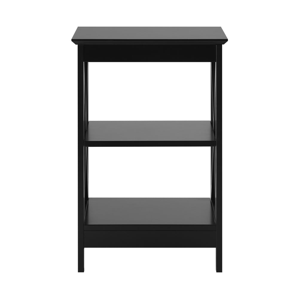 Oikiture Side Table 3-tier Shelf X-Structured Sides Black-Side Tables-PEROZ Accessories