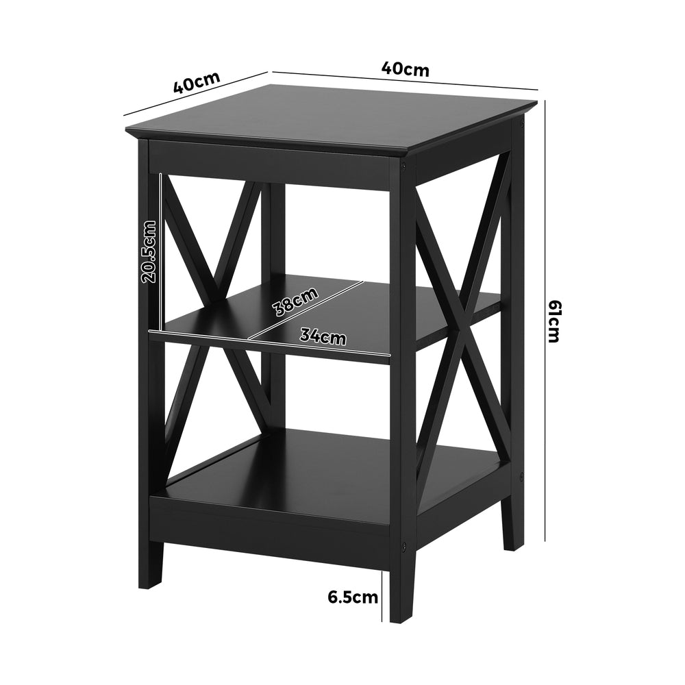 Oikiture Side Table 3-tier Shelf X-Structured Sides Black-Side Tables-PEROZ Accessories