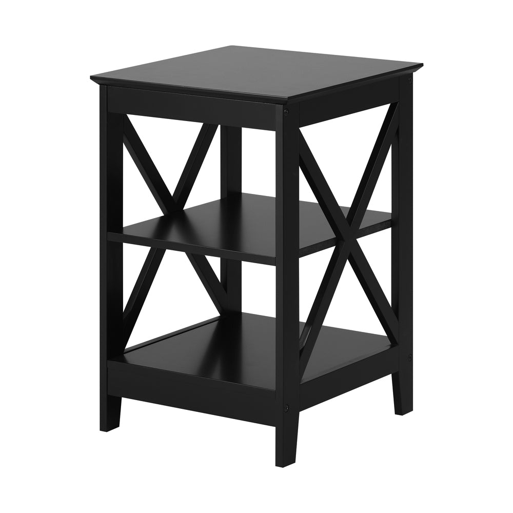 Oikiture Side Table 3-tier Shelf X-Structured Sides Black-Side Tables-PEROZ Accessories