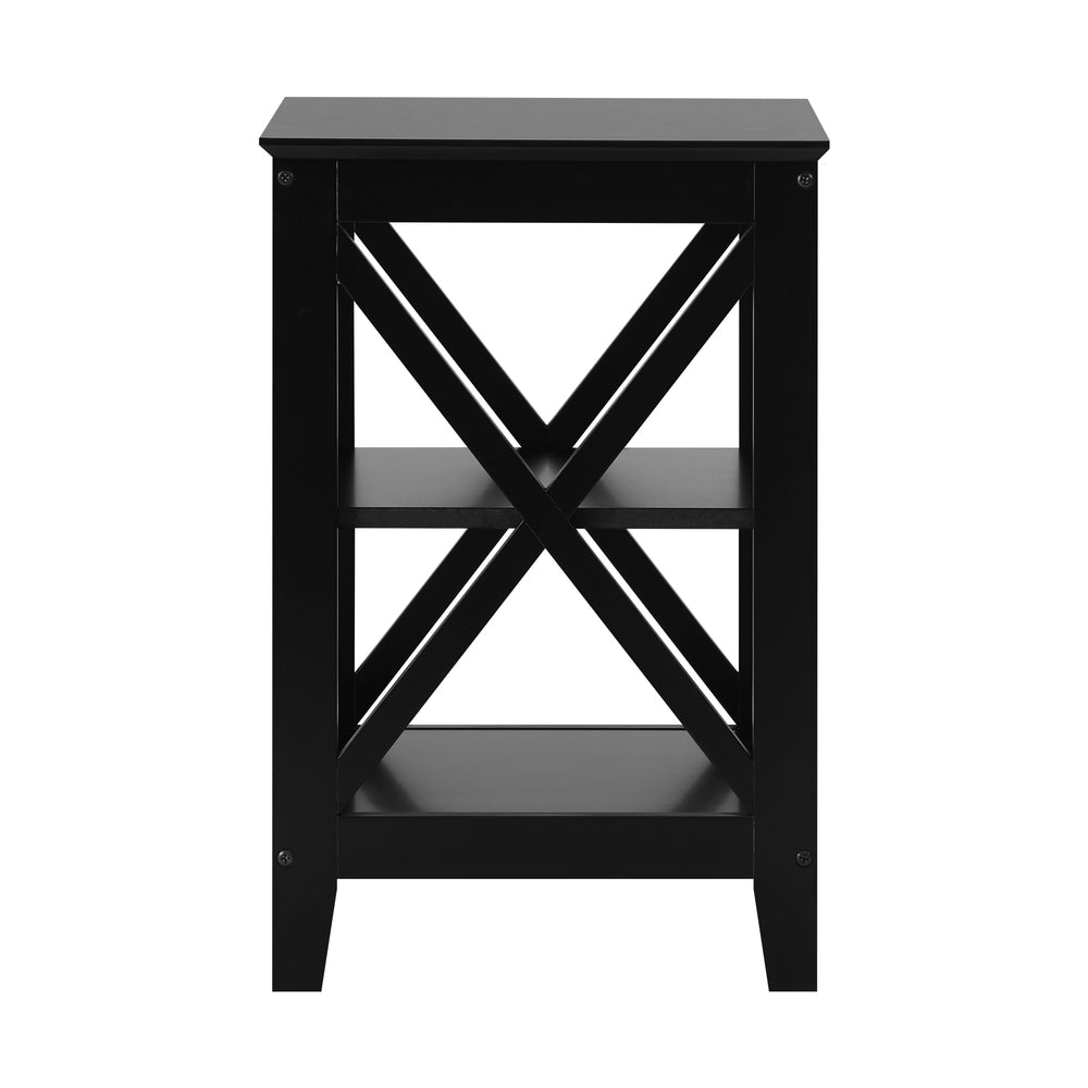 Oikiture Side Table 3-tier Shelf X-Structured Sides Black-Side Tables-PEROZ Accessories