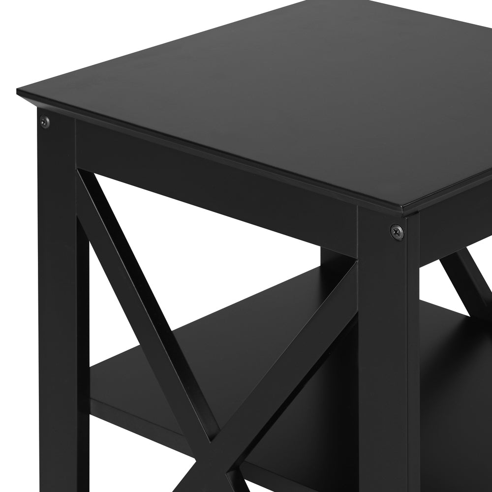 Oikiture Side Table 3-tier Shelf X-Structured Sides Black-Side Tables-PEROZ Accessories