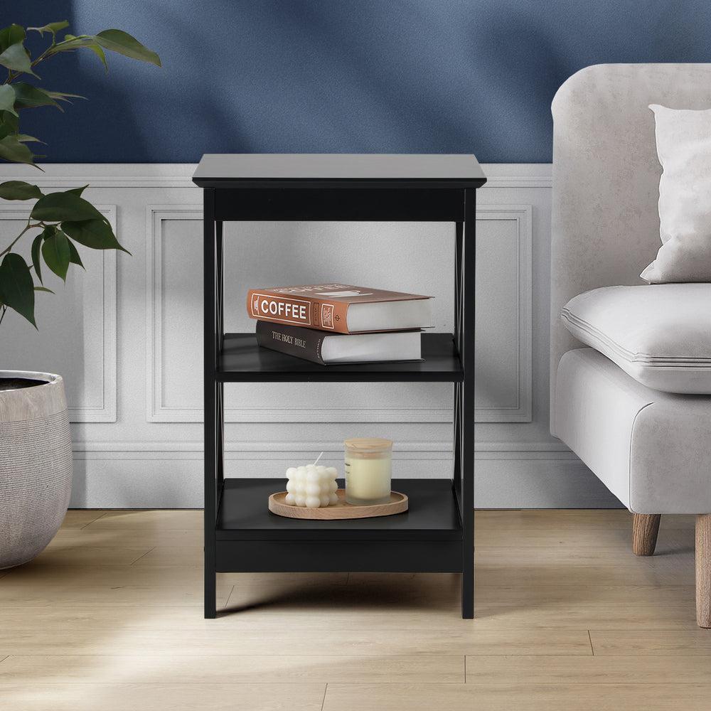Oikiture Side Table 3-tier Shelf X-Structured Sides Black-Side Tables-PEROZ Accessories