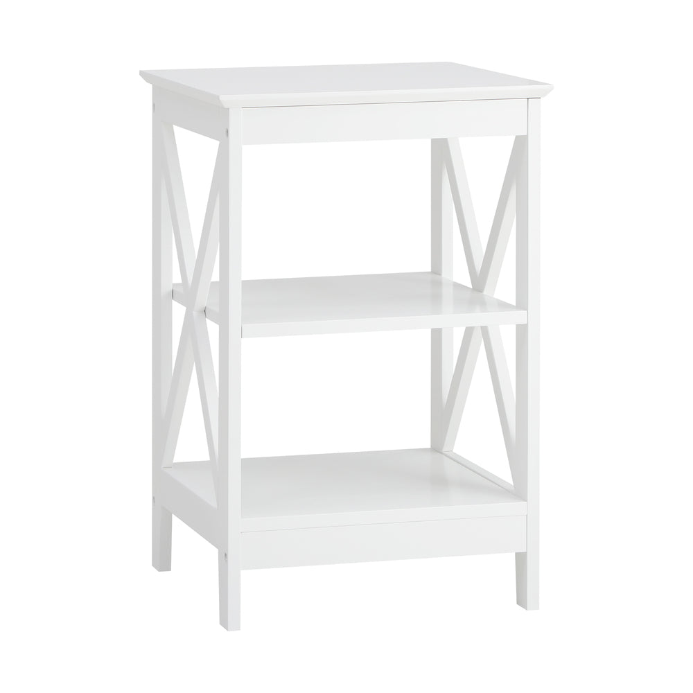 Oikiture Side Table 3-tier Shelf X-Structured Sides White-Side Tables-PEROZ Accessories