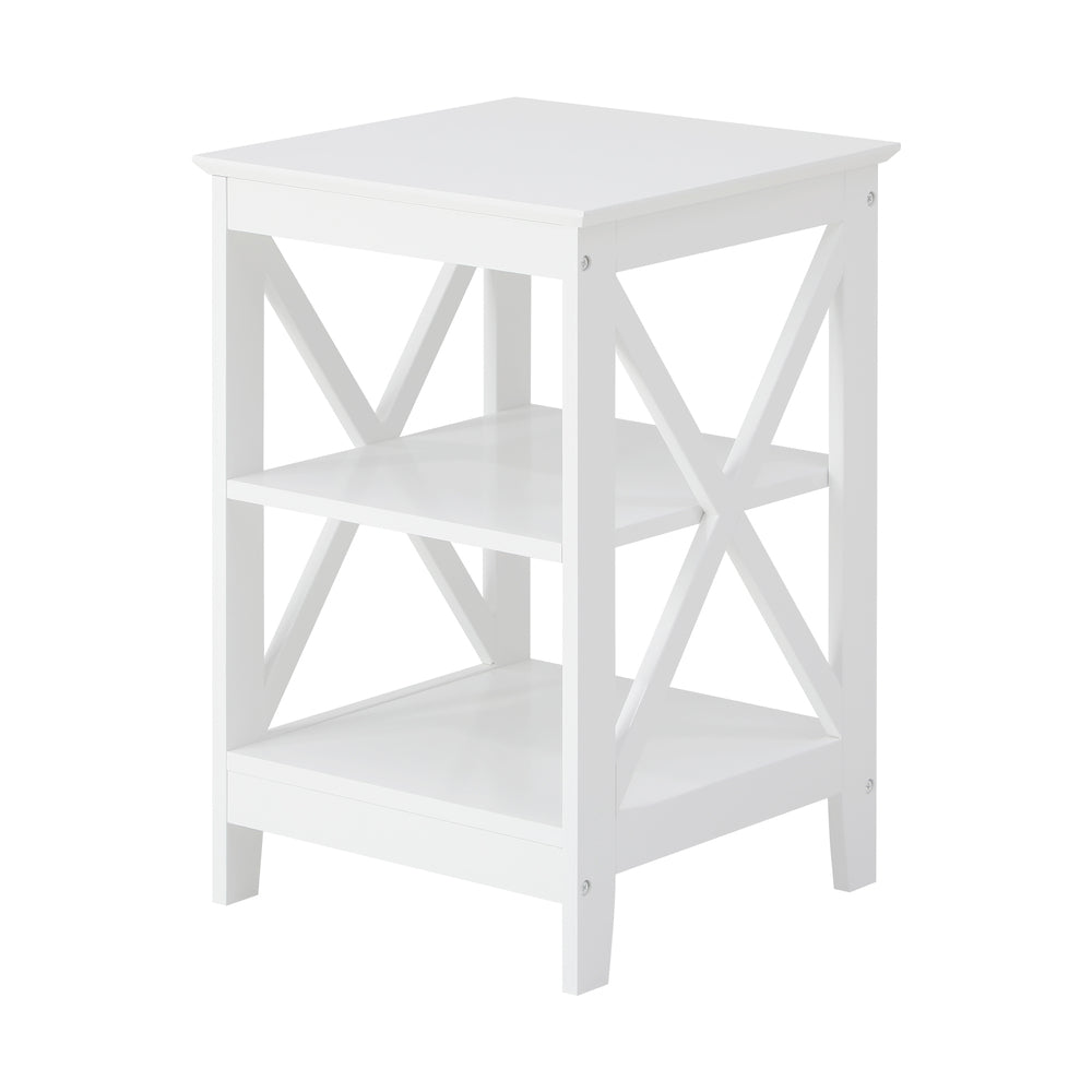 Oikiture Side Table 3-tier Shelf X-Structured Sides White-Side Tables-PEROZ Accessories