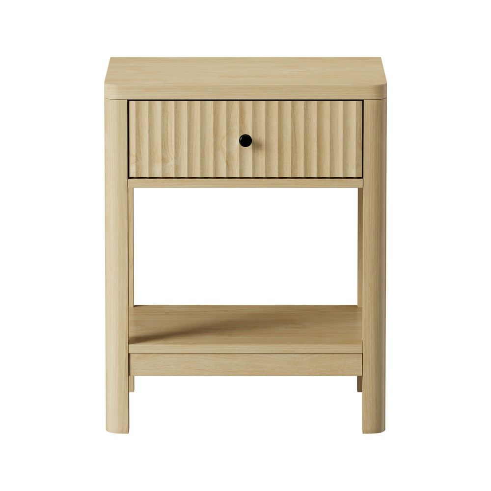 Oikiture Bedside Table 1 Drawer Open Shelf Side End Table Natural-Bedside Table-PEROZ Accessories