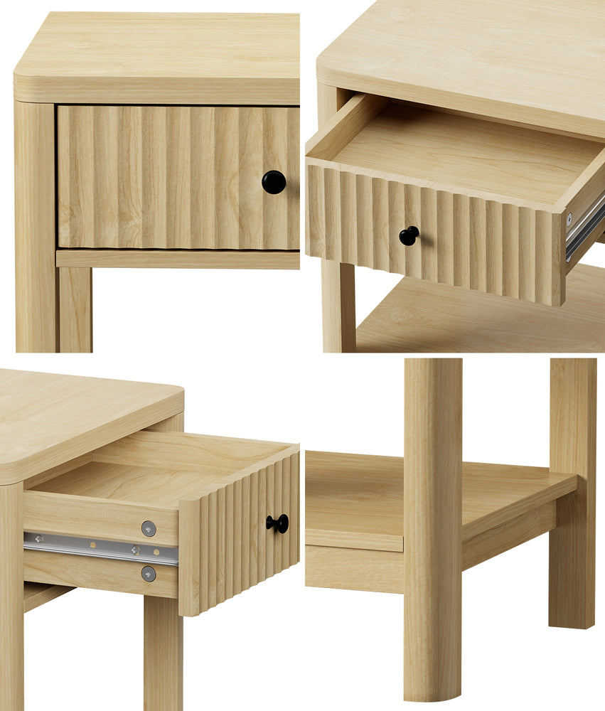 Oikiture Bedside Table 1 Drawer Open Shelf Side End Table Natural-Bedside Table-PEROZ Accessories