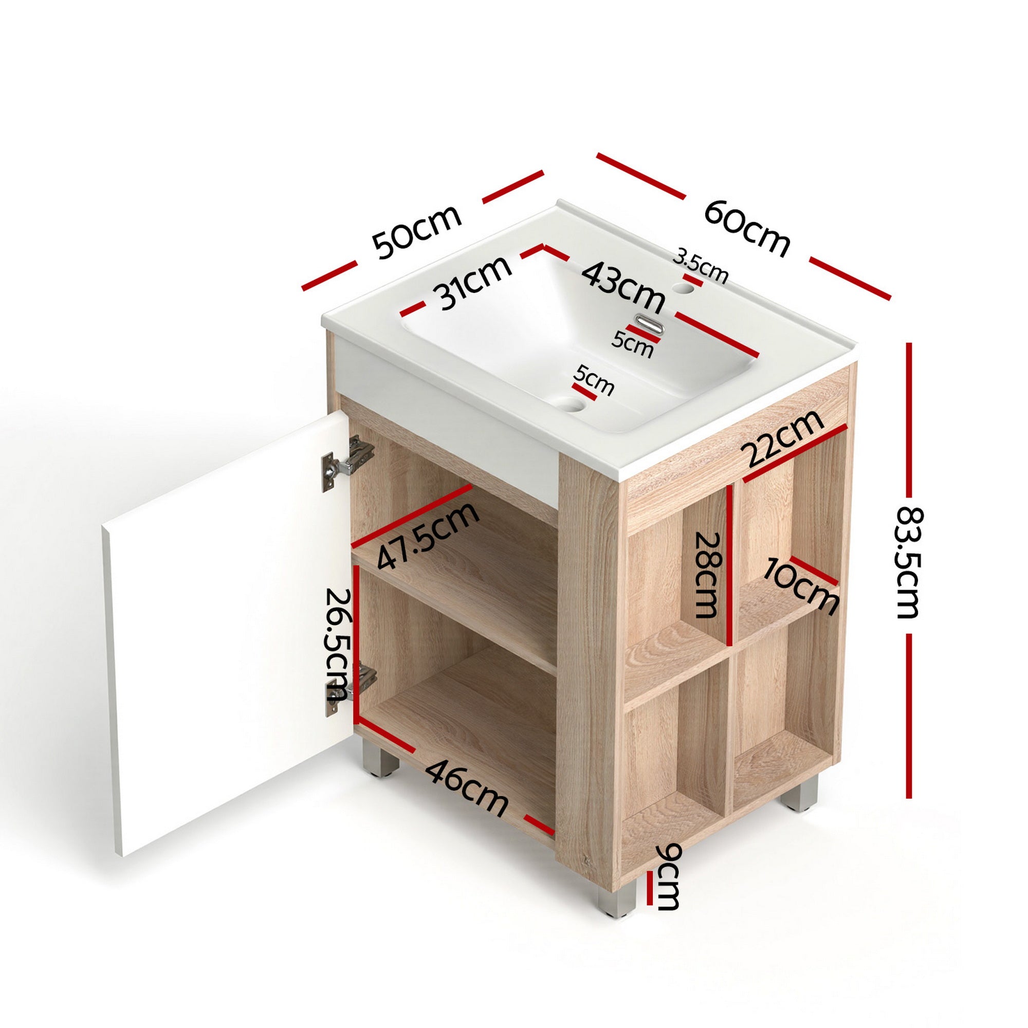 Cefito Vanity Unit 835mm Basin Bathroom Cabinet Side Storage Free Standing Sink-Furniture > Bathroom > Vanity Units-PEROZ Accessories