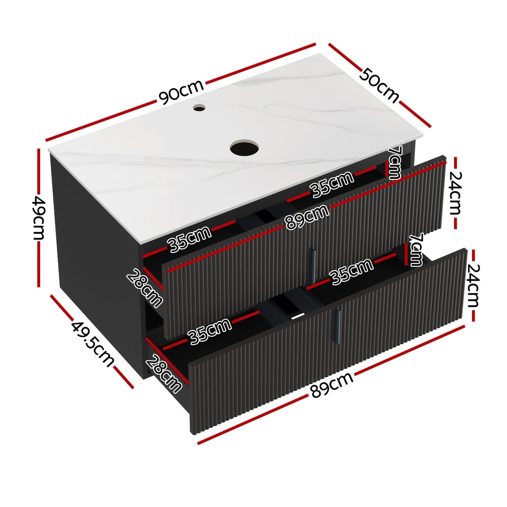 Cefito Vanity Unit 900mm Bathroom Cabinet Storage Wall Hung Black Timber Front-Furniture > Bathroom > Bathroom Cabinets, Cupboards & Storage-PEROZ Accessories