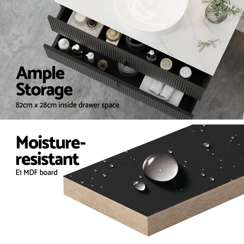 Cefito Vanity Unit 900mm Bathroom Cabinet Storage Wall Hung Black Timber Front-Furniture > Bathroom > Bathroom Cabinets, Cupboards & Storage-PEROZ Accessories