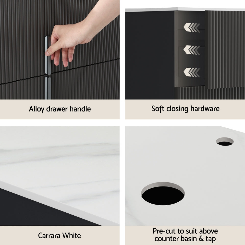 Cefito Vanity Unit 900mm Bathroom Cabinet Storage Wall Hung Black Timber Front-Furniture > Bathroom > Bathroom Cabinets, Cupboards & Storage-PEROZ Accessories