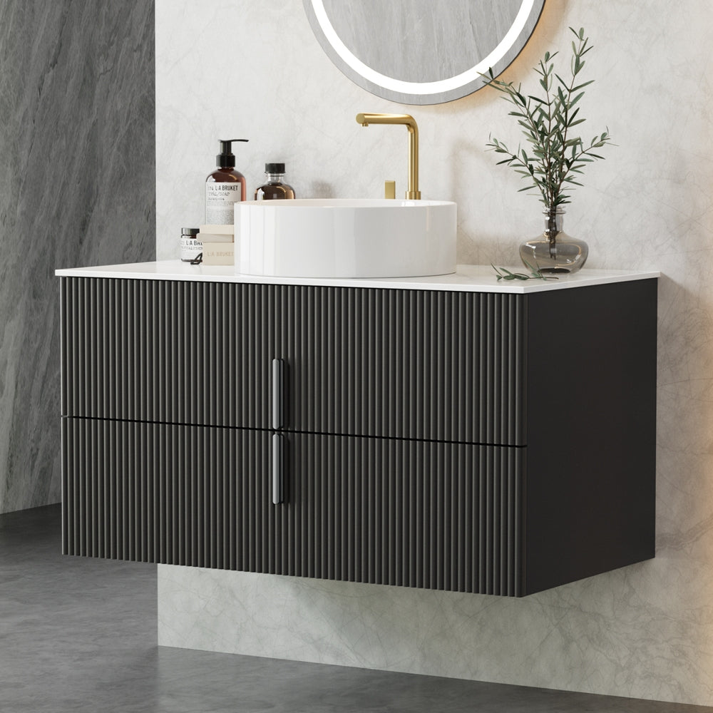 Cefito Vanity Unit 900mm Bathroom Cabinet Storage Wall Hung Black Timber Front-Furniture > Bathroom > Bathroom Cabinets, Cupboards & Storage-PEROZ Accessories
