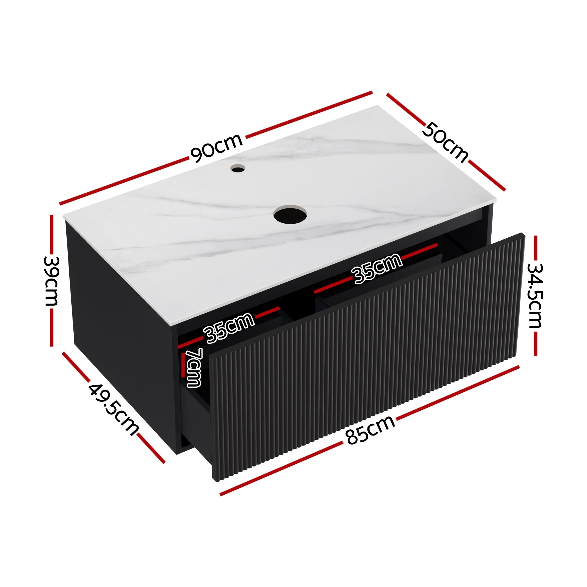 Cefito Vanity Unit 900mm Bathroom Cabinet Storage Wall Hung Grooved Timber Black-Furniture > Bathroom > Vanity Units-PEROZ Accessories