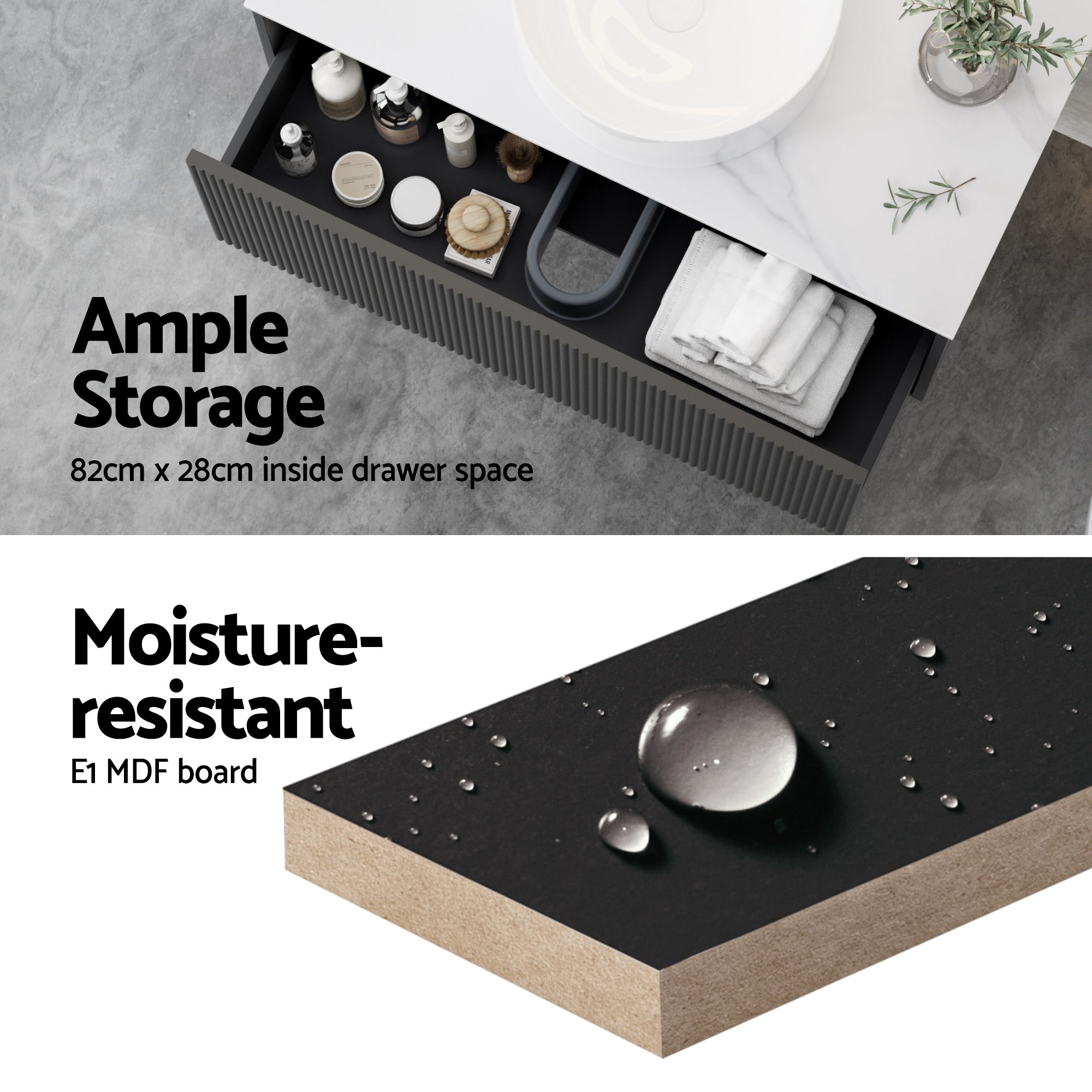 Cefito Vanity Unit 900mm Bathroom Cabinet Storage Wall Hung Grooved Timber Black-Furniture > Bathroom > Vanity Units-PEROZ Accessories