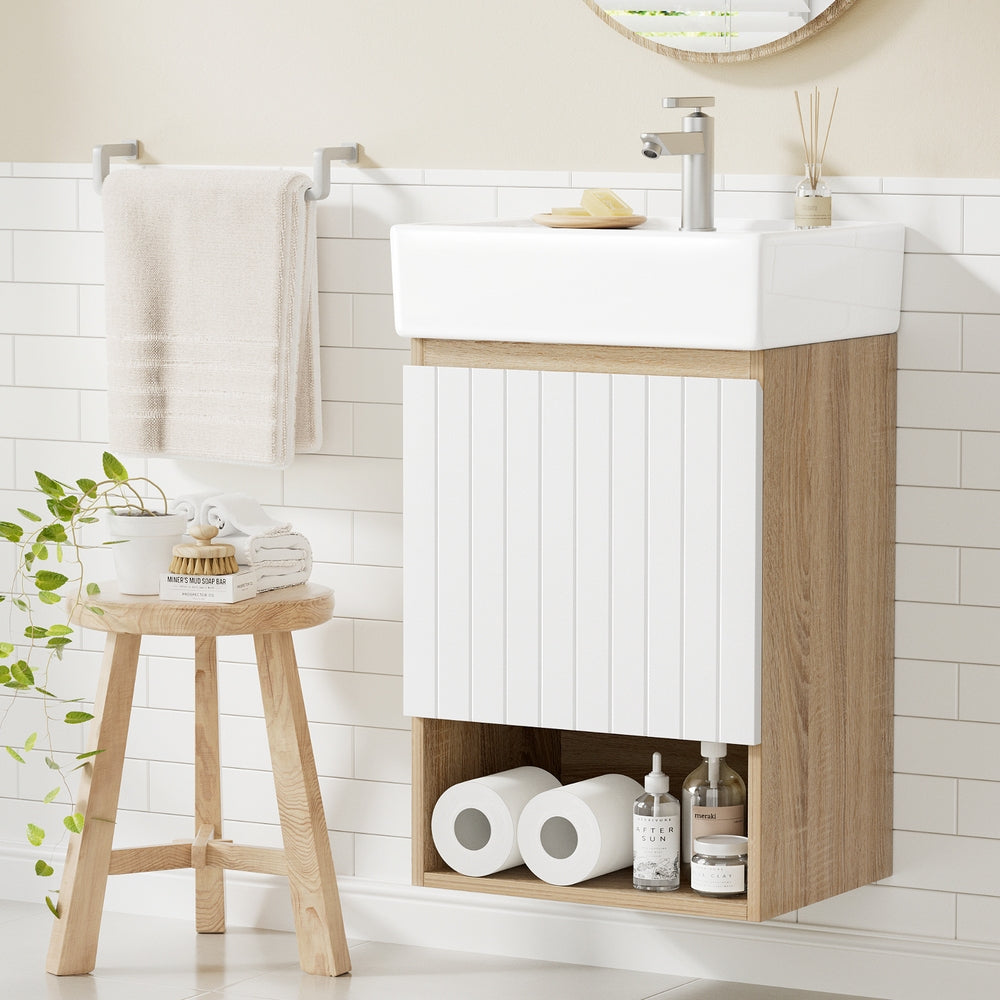 Cefito Vanity Unit 445mm Basin Bathroom Cabinet Storage Wall Hung Sink White-Furniture > Bathroom > Bathroom Cabinets, Cupboards & Storage-PEROZ Accessories