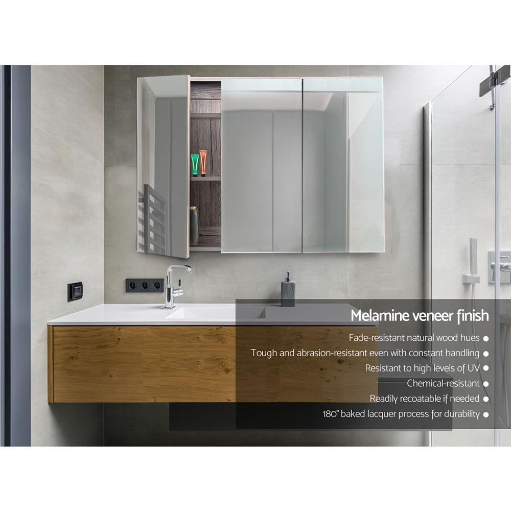 Cefito Bathroom Mirror Cabinet 900x720mm Oak-Furniture > Bathroom > Bathroom Cabinets, Cupboards & Storage-PEROZ Accessories