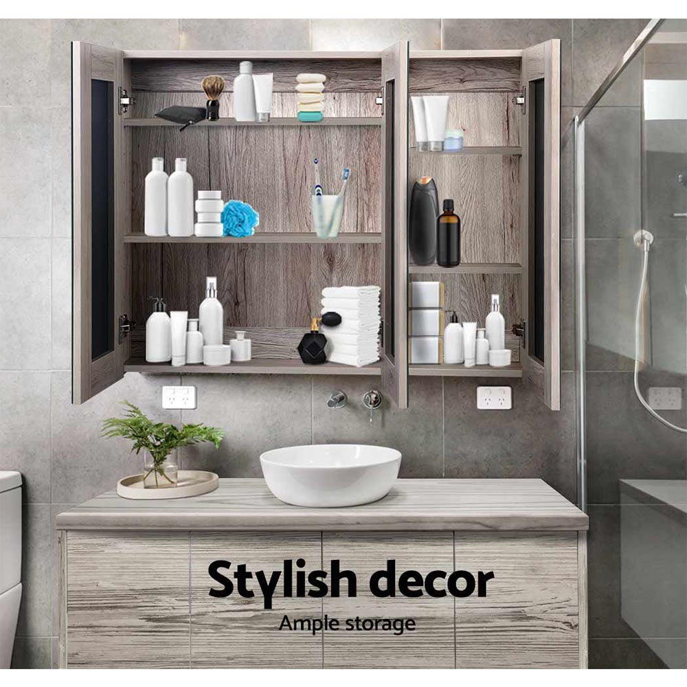 Cefito Bathroom Mirror Cabinet 900x720mm Oak-Furniture > Bathroom > Bathroom Cabinets, Cupboards & Storage-PEROZ Accessories