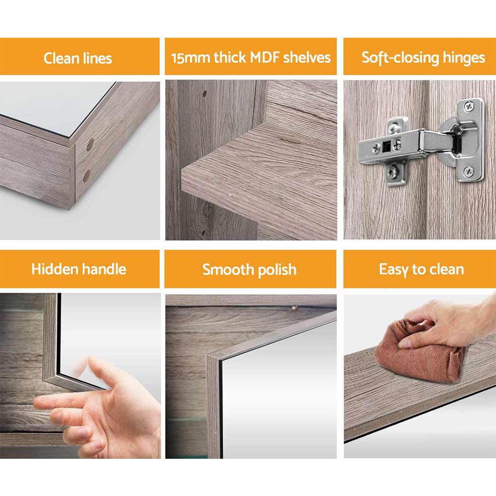 Cefito Bathroom Mirror Cabinet 900x720mm Oak-Furniture > Bathroom > Bathroom Cabinets, Cupboards & Storage-PEROZ Accessories