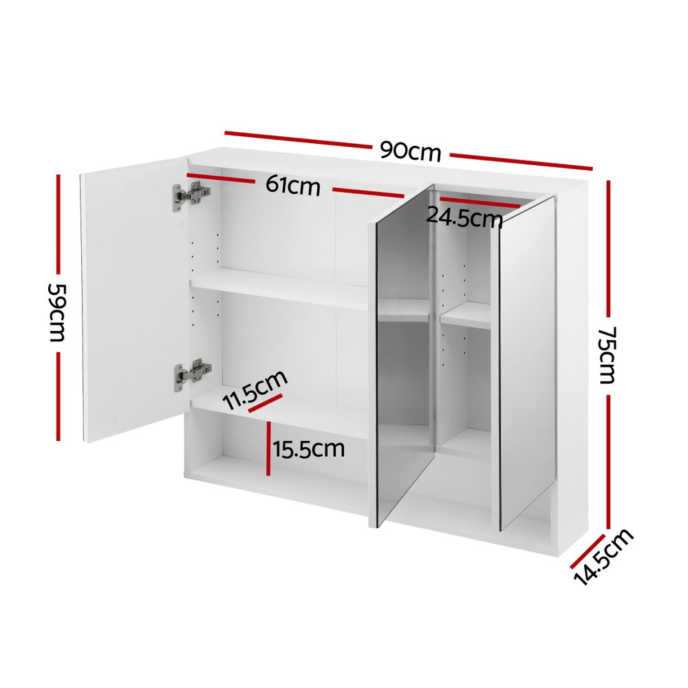Cefito Bathroom Mirror Cabinet Medicine Adjustable Shelves Wall Hung 900x750mm White-Furniture > Bathroom > Bathroom Cabinets, Cupboards & Storage-PEROZ Accessories