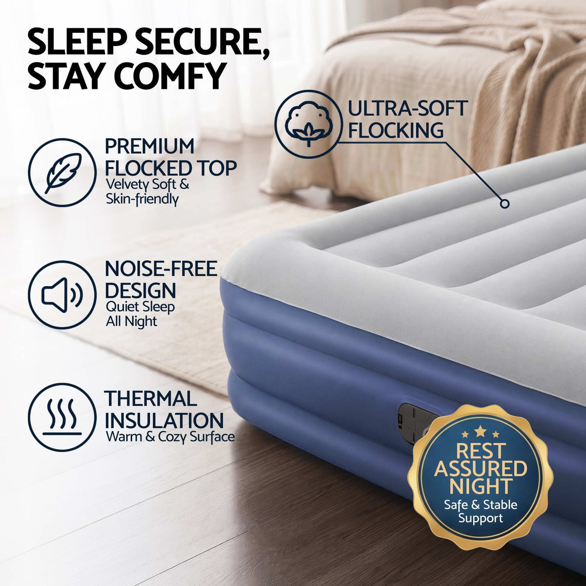 Bestway Air Mattress Queen Inflatable Bed 46cm Airbed Blue-Home & Garden > Inflatable Mattress-PEROZ Accessories