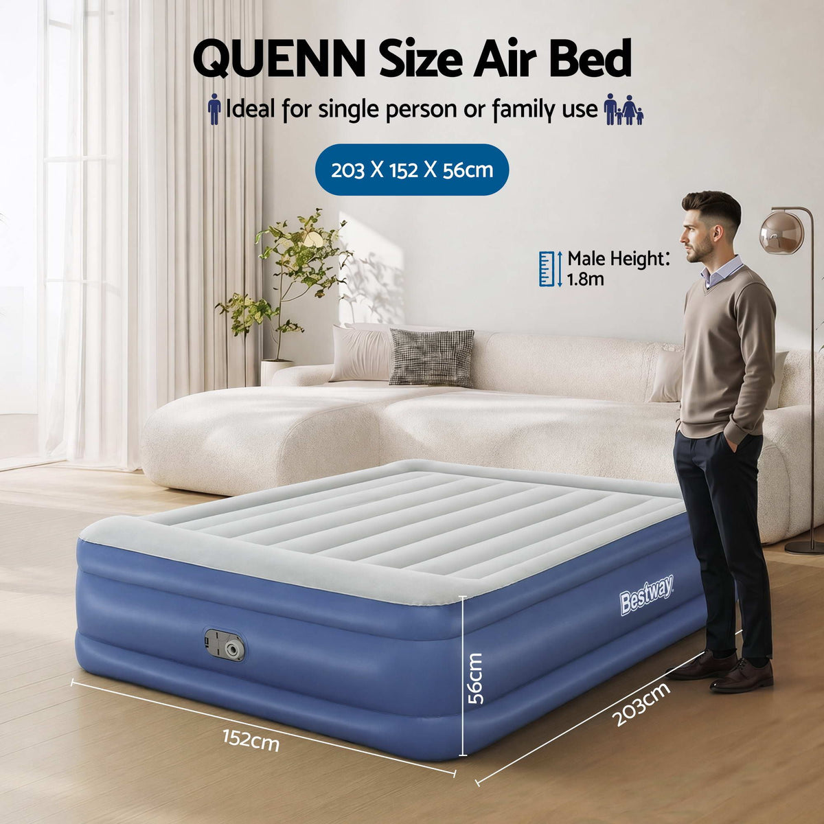 Bestway Air Bed Inflatable Mattress Queen-Home & Garden > Inflatable Mattress-PEROZ Accessories