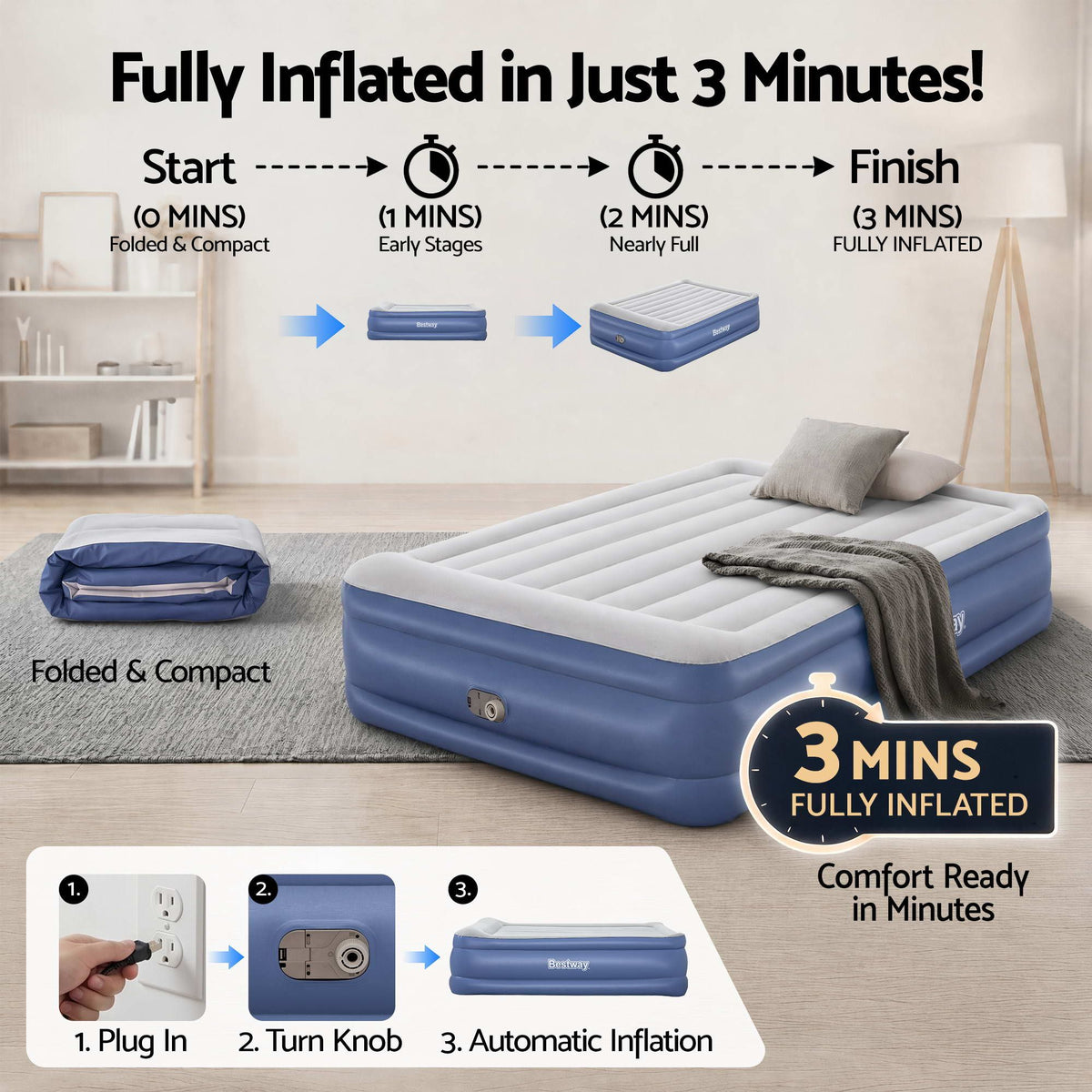 Bestway Air Bed Inflatable Mattress Queen-Home & Garden > Inflatable Mattress-PEROZ Accessories