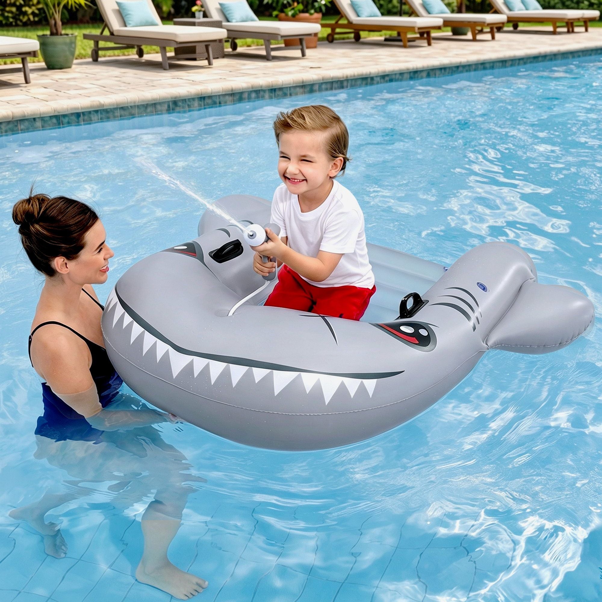 Bestway Shark Ride-On Pool Float Toy Floaties for Kids 45kg Capacity Grey