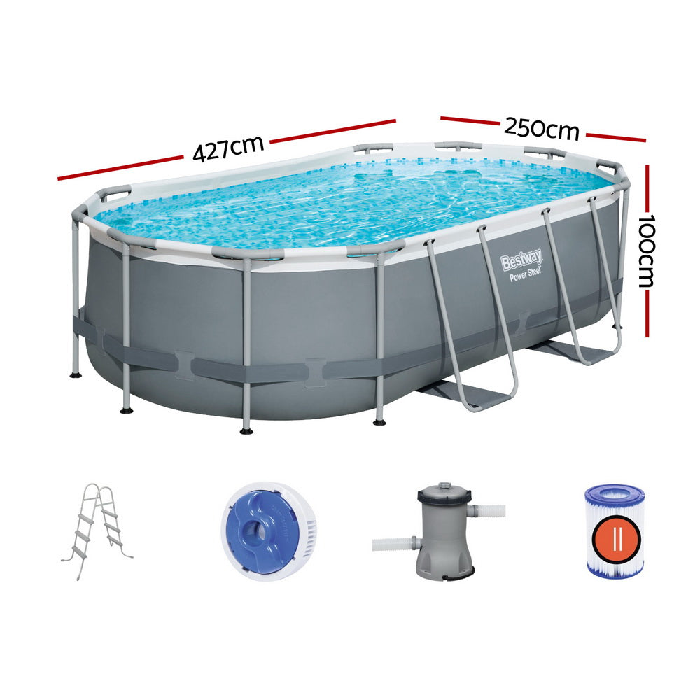 Bestway Swimming Pool 427x250x100cm Steel Frame Above Ground Pools Filter Pump Ladder 7250L-Home & Garden > Pool & Accessories > Swimming Pools-PEROZ Accessories