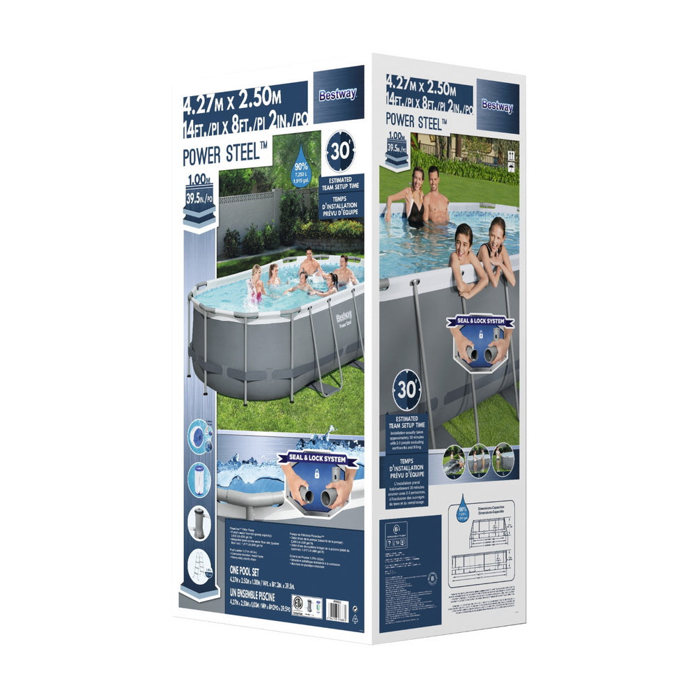 Bestway Swimming Pool 427x250x100cm Steel Frame Above Ground Pools Filter Pump Ladder 7250L-Home & Garden > Pool & Accessories > Swimming Pools-PEROZ Accessories