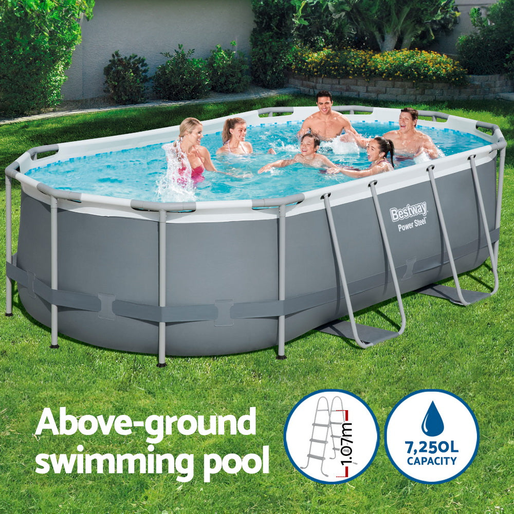 Bestway Swimming Pool 427x250x100cm Steel Frame Above Ground Pools Filter Pump Ladder 7250L-Home & Garden > Pool & Accessories > Swimming Pools-PEROZ Accessories