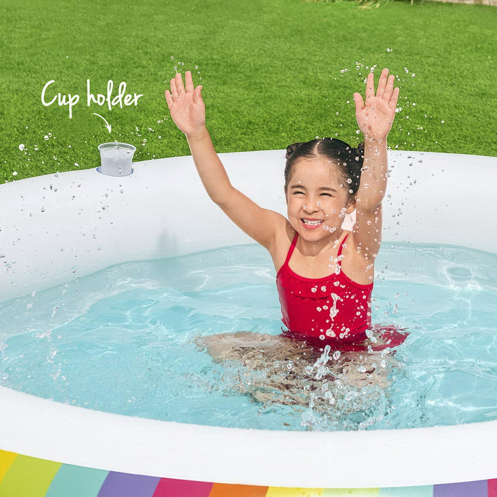 Bestway Kids Inflatable Round Pool Above Ground Cup Holder Rainbow 206x206x51cm-Home & Garden > Pool & Accessories > Swimming Pools-PEROZ Accessories