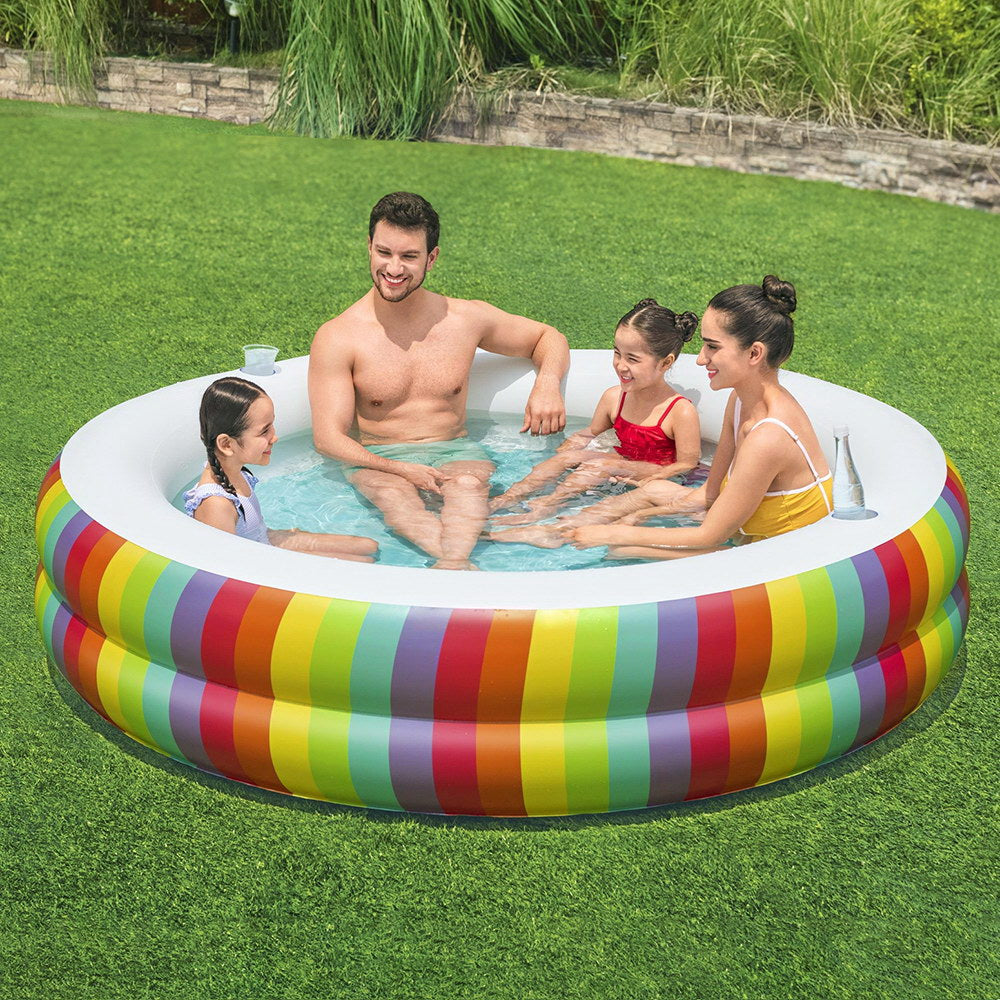 Bestway Kids Inflatable Round Pool Above Ground Cup Holder Rainbow 206x206x51cm-Home & Garden > Pool & Accessories > Swimming Pools-PEROZ Accessories