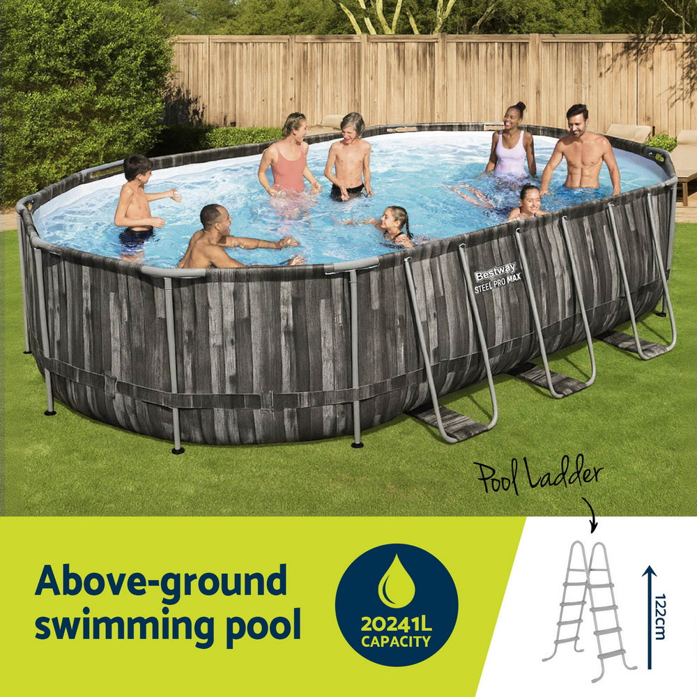 Bestway Swimming Pool Steel Frame Pool Set 6.1x3.66m w/ Filter Pump Ladder Cover-Home & Garden > Pool & Accessories > Swimming Pools-PEROZ Accessories