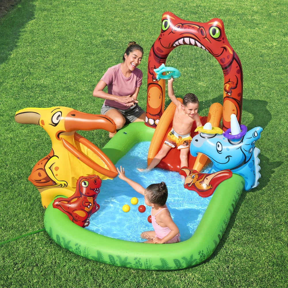 Bestway Kids Inflatable Play Splash Pool with Slide Ball Tossing Toys 242x140cm-Home & Garden > Pool & Accessories > Pool Toys & Inflatables-PEROZ Accessories