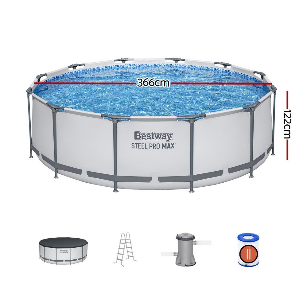 Bestway 366cm Swimming Pool Above Ground Pools Round Filter Pump Cover Ladder-Home & Garden > Pool & Accessories > Swimming Pools-PEROZ Accessories